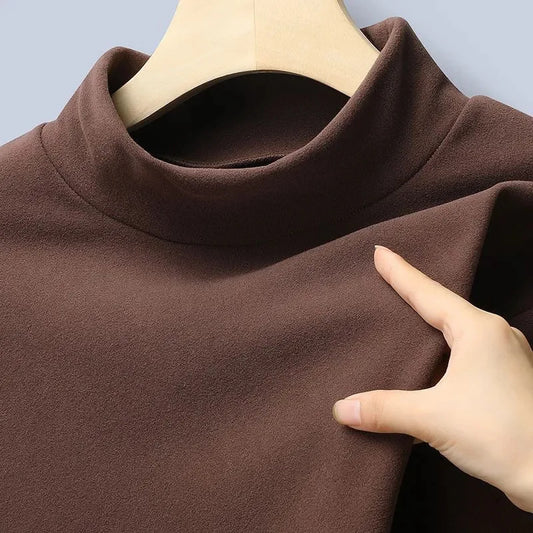 Autumn Winter Men's Double-Sided Fleece-Lined Long Sleeve T-Shirt Warm  Half-Polo/Turtle Neck Youth Men's Base Layer T-Shirt