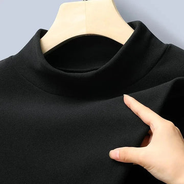 Autumn Winter Men's Double-Sided Fleece-Lined Long Sleeve T-Shirt Warm  Half-Polo/Turtle Neck Youth Men's Base Layer T-Shirt